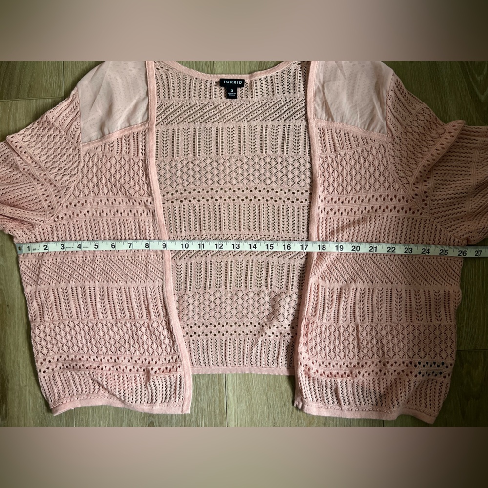 TORRID Pointelle Shrug 3/4 Sleeve Open Front Sweater EUC - Picture 6 of 11